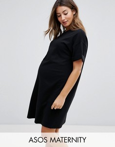 Платье-футболка с закатанными рукавами ASOS Maternity - Черный