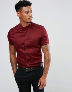 Бордовая сатиновая рубашка скинни с воротом на пуговице ASOS - Красный