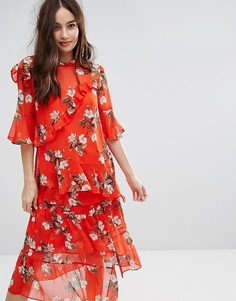 Эксклюзивная блузка с оборками и принтом Miss Selfridge - Мульти