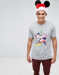 Футболка с принтом Микки-Мауса и Минни-Маус ASOS Mickey Christmas - Серый