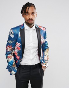 Супероблегающий блейзер с цветочным принтом ASOS - Синий
