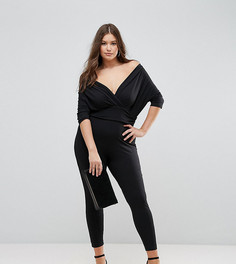 Трикотажный комбинезон скинни с широким вырезом ASOS CURVE - Черный