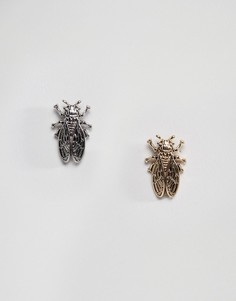 Серьги-гвоздики в виде жуков Monki - Серебряный