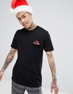Длинная новогодняя футболка с карманом и принтом Гринча ASOS - Черный