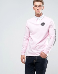 Розовое поло в стиле регби с принтом на рукаве River Island - Розовый