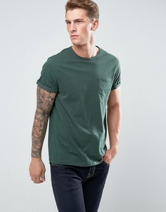 Зеленая футболка с отворачивающимися рукавами и карманом River Island - Зеленый