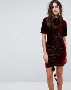 Бархатное платье со сборками PrettyLittleThing - Фиолетовый