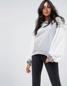 Трикотажный топ с контрастными пышными рукавами Boohoo - Серый