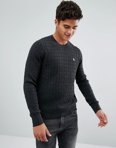 Темно-серый трикотажный джемпер с узором в косичку и логотипом Abercrombie &amp; Fitch - Серый