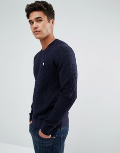 Темно-синий элегантный трикотажный джемпер с логотипом Abercrombie &amp; Fitch - Темно-синий