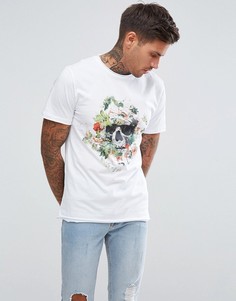 Белая футболка с цветочным принтом и черепом River Island - Белый