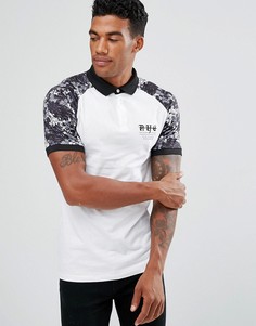 Белое обтягивающее поло с цветочным принтом на рукавах River Island - Белый