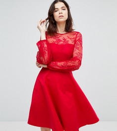 Платье с кружевным лифом и пышными рукавами Y.A.S Tall - Красный