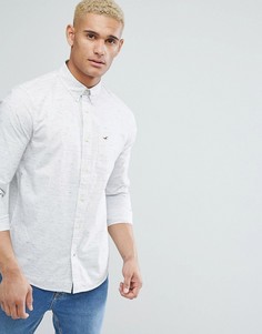Серая узкая меланжевая рубашка с карманом и логотипом Hollister - Серый