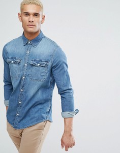 Выбеленная узкая джинсовая рубашка Hollister - Синий