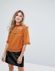 Блузка с кружевной кокеткой New Look - Оранжевый