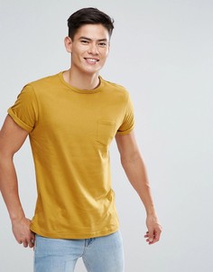 Футболка янтарного цвета с отворотами на рукавах и карманом River Island - Рыжий
