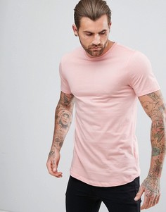 Светло-розовая длинная футболка с закругленным краем River Island - Розовый