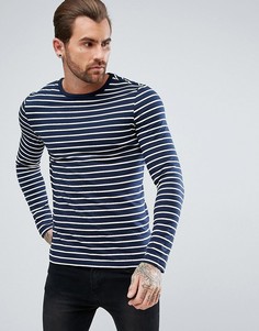 Темно-синяя обтягивающая футболка в полоску River Island - Темно-синий