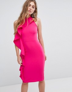 Облегающее платье-халтер с оборкой сбоку River Island - Розовый