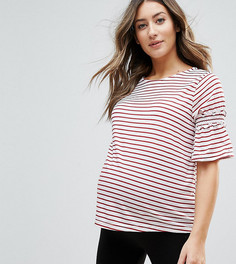Топ в полоску с оборками на рукавах New Look Maternity - Красный