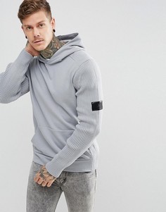 Худи серого цвета с рукавами в рубчик River Island - Серый