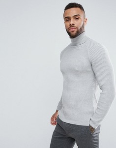 Светло-серый обтягивающий джемпер с отворотом на вороте River Island - Серый