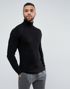 Черный обтягивающий джемпер с отворотом на вороте River Island - Черный