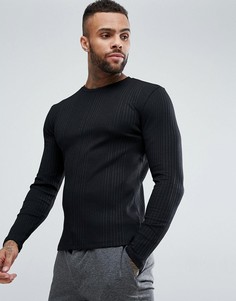 Черный обтягивающий лонгслив в рубчик River Island - Черный