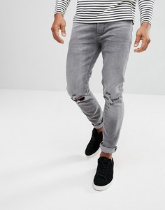 Серые выбеленные джинсы скинни с рваными коленями River Island - Серый