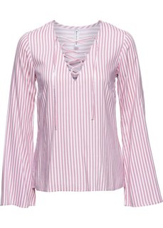 Блузка на шнуровке (белый/розовый в полоску) Bonprix