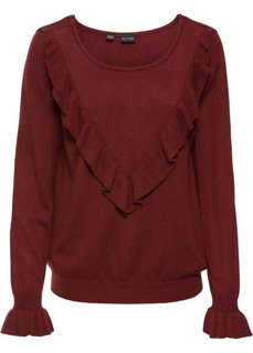 Пуловер с воланом (красный каштан) Bonprix