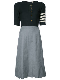 Trompe Loeil Below Knee Cardigan Dress In Navy Crepe Suiting Thom Browne