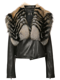 leather jacket with removable faux fur shawl Sally Lapointe