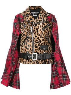 plaid sleeve leopard print biker jacket Junya Watanabe Comme Des Garçons