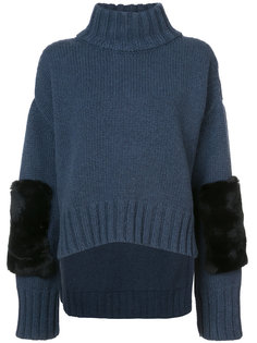 asymmetric jumper with rabbit fur patches Sally Lapointe