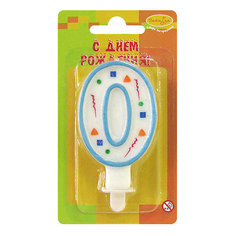 MC Свеча Цифра 0 Голубое Конфетти 7см Патибум