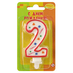 MC Свеча Цифра 2 Красное Конфетти 7см Патибум