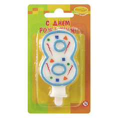 MC Свеча Цифра 8 Голубое Конфетти 7см Патибум