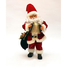 Дед мороз красный интерактивный музыкальный с аккордеоном  и подарком,  43 см, коробка с окошком Mag2000