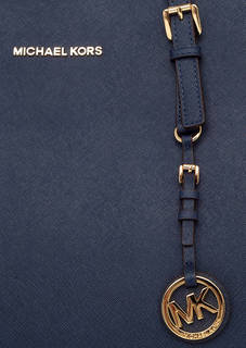 Синяя кожаная сумка с длинными ручками Michael Michael Kors