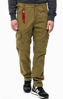 Хлопковые коричневые брюки с карманами Alpha Industries