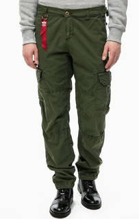 Хлопковые брюки цвета хаки с карманами Alpha Industries