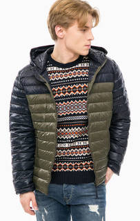 Пуховик цвета хаки с контрастными вставками Pepe Jeans