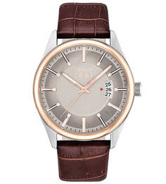 Круглые часы с коричневым кожаным браслетом Cerruti 1881