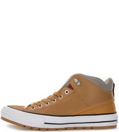 Коричневые кеды с текстильными вставками Converse