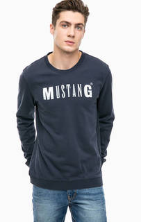 Синяя хлопковая футболка с логотипом бренда Mustang