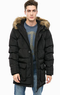 Черный пуховик с капюшоном и карманами Mustang