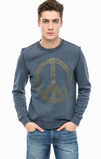 Синий хлопковый свитшот с принтом Mustang