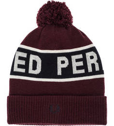 Бордовая шерстяная шапка с помпоном Fred Perry